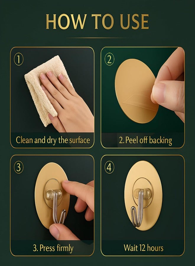 DALUCI Big Size Self Adhesive Hooks Wall Hooks for Hanging - Heavy Duty Wall Hanger Hook for Bathroom, Kitchen, Home & Office, Towels & Utensils - Hooks for Wall Heavy Items (Golden-Round, 20) - Image 2